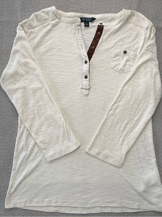 Ralph Lauren Tops - Ralph Lauren Cream Long-Sleeve Henley with Brown Placket